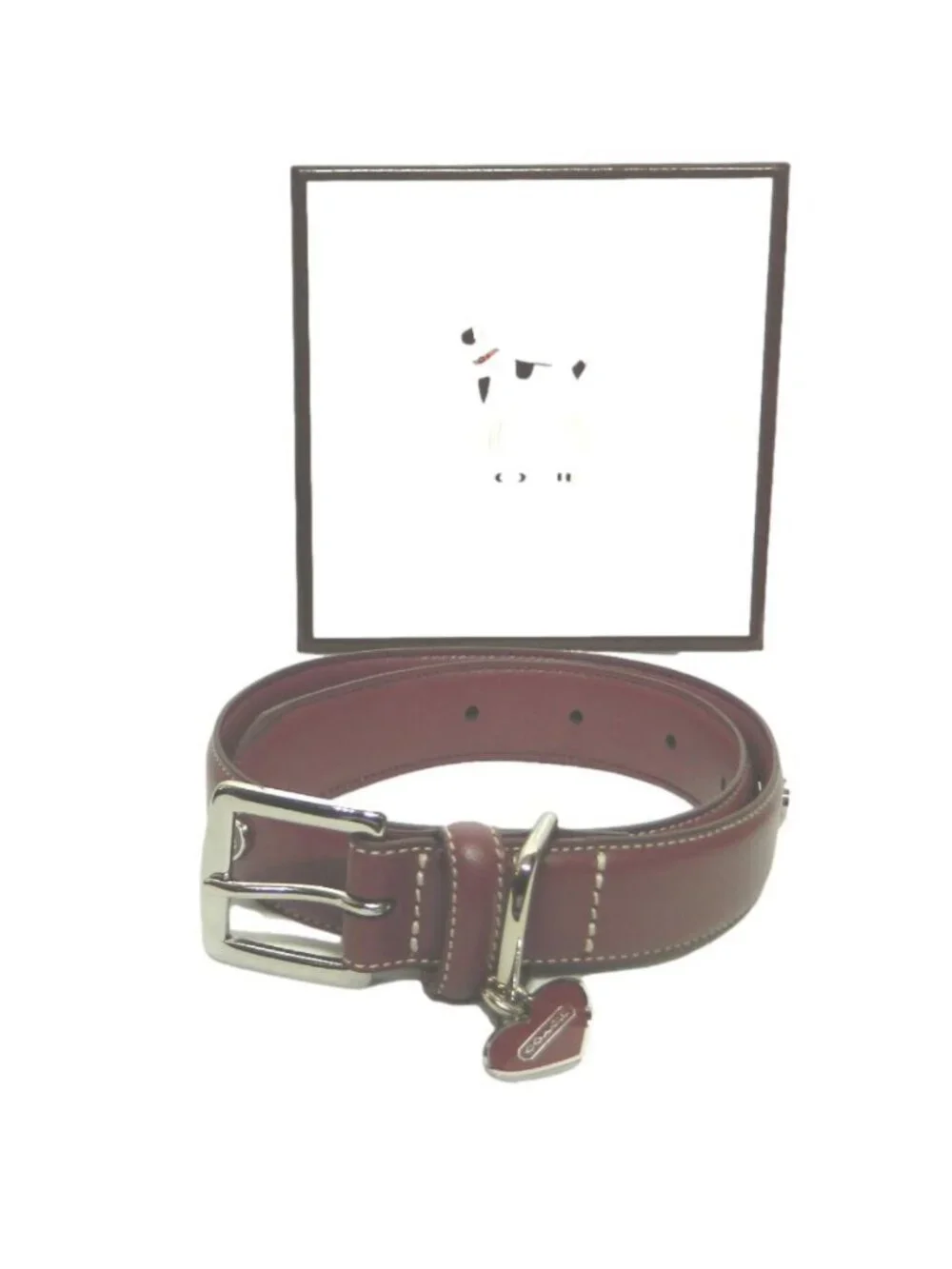 Coach Leather Charm Dog Collar with Heart Enamel Accents SV/Amethyst Sz L NIB!